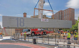 A 79-ft-long, 45-ton sliding steel floodgate